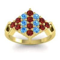 Garnet Fashion Ring In 18k Yellow Gold With Swiss Blue Topaz – Hira Simple Ring