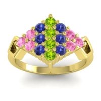 Peridot Fashion Ring In 14k Yellow Gold With Blue Sapphire And Pink Tourmaline – Hira Simple Ring