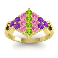 Peridot Fashion Ring In 18k Yellow Gold With Pink Tourmaline And Amethyst – Hira Simple Ring