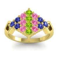 Peridot Fashion Ring In 14k Yellow Gold With Pink Tourmaline And Blue Sapphire – Hira Simple Ring