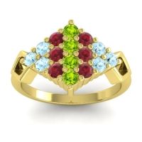 Peridot Fashion Ring In 14k Yellow Gold With Ruby And Aquamarine – Hira Simple Ring