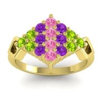 Pink Tourmaline Fashion Ring In 18k Yellow Gold With Amethyst And Peridot – Hira Simple Ring