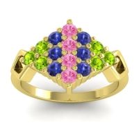Pink Tourmaline Fashion Ring In 14k Yellow Gold With Blue Sapphire And Peridot – Hira Simple Ring