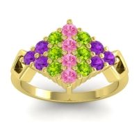 Pink Tourmaline Fashion Ring In 18k Yellow Gold With Peridot And Amethyst – Hira Simple Ring