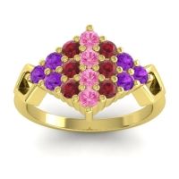 Pink Tourmaline Fashion Ring In 14k Yellow Gold With Ruby And Amethyst – Hira Simple Ring