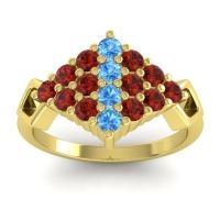 Swiss Blue Topaz Fashion Ring In 18k Yellow Gold With Garnet – Hira Simple Ring