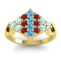 Swiss Blue Topaz Fashion Ring In 14k Yellow Gold With Ruby And Aquamarine – Hira Simple Ring