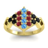 Swiss Blue Topaz Fashion Ring In 14k Yellow Gold With Ruby And Black Onyx – Hira Simple Ring
