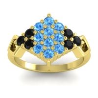 Swiss Blue Topaz Fashion Ring In 18k Yellow Gold With Black Onyx – Hira Simple Ring