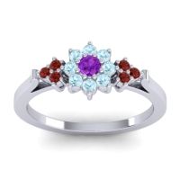 Amethyst Fashion Ring In Palladium With Aquamarine And Garnet – Zepala Simple Ring