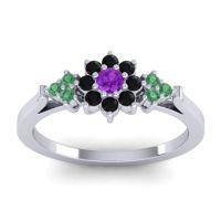 Amethyst Fashion Ring In Palladium With Black Onyx And Emerald – Zepala Simple Ring