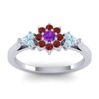 Amethyst Fashion Ring In Palladium With Garnet And Aquamarine – Zepala Simple Ring