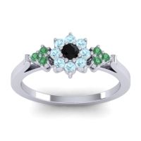 Black Onyx Fashion Ring In Palladium With Aquamarine And Emerald – Zepala Simple Ring