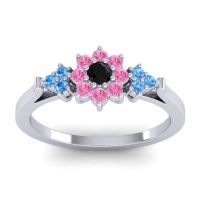 Black Onyx Fashion Ring In Palladium With Pink Tourmaline And Swiss Blue Topaz – Zepala Simple Ring