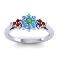 Emerald Fashion Ring In Platinum With Swiss Blue Topaz And Garnet – Zepala Simple Ring