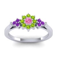 Pink Tourmaline Fashion Ring In Palladium With Peridot And Amethyst – Zepala Simple Ring