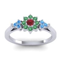 Ruby Fashion Ring In Palladium With Emerald And Swiss Blue Topaz – Zepala Simple Ring