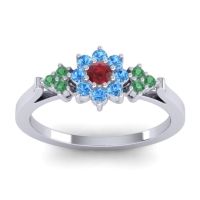 Ruby Fashion Ring In Platinum With Swiss Blue Topaz And Emerald – Zepala Simple Ring