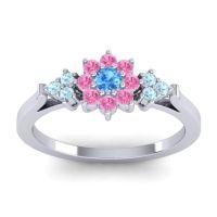 Swiss Blue Topaz Fashion Ring In Palladium With Pink Tourmaline And Aquamarine – Zepala Simple Ring