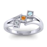 Citrine Fashion Ring In 14k White Gold With Lab Diamond And Aquamarine – Kriya Dainty Ring