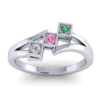 Pink Tourmaline Fashion Ring In 14k White Gold With Lab Diamond And Emerald – Kriya Dainty Ring