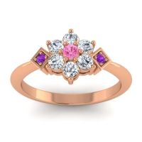 Pink Tourmaline Fashion Ring In 14K Rose Gold With Diamond And Amethyst – Abja Simple Ring