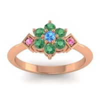 Swiss Blue Topaz Fashion Ring In 18K Rose Gold With Emerald And Pink Tourmaline – Abja Simple Ring