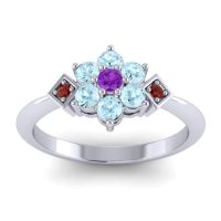 Amethyst Fashion Ring In Palladium With Aquamarine And Garnet – Abja Simple Ring