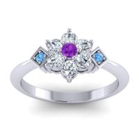 Amethyst Fashion Ring In 14k White Gold With Diamond And Swiss Blue Topaz – Abja Simple Ring