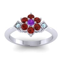 Amethyst Fashion Ring In Palladium With Garnet And Aquamarine – Abja Simple Ring
