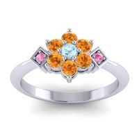 Aquamarine Fashion Ring In Palladium With Citrine And Pink Tourmaline – Abja Simple Ring