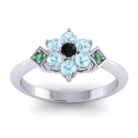 Black Onyx Fashion Ring In Palladium With Aquamarine And Emerald – Abja Simple Ring