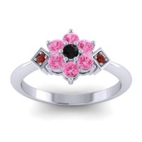 Black Onyx Fashion Ring In Palladium With Pink Tourmaline And Garnet – Abja Simple Ring