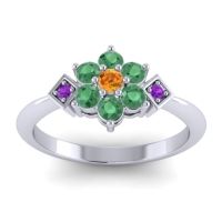 Citrine Fashion Ring In 18k White Gold With Emerald And Amethyst – Abja Simple Ring