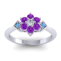 Diamond Fashion Ring In Platinum With Amethyst And Swiss Blue Topaz – Abja Simple Ring
