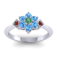 Emerald Fashion Ring In Platinum With Swiss Blue Topaz And Garnet – Abja Simple Ring
