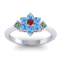 Ruby Fashion Ring In Platinum With Swiss Blue Topaz And Emerald – Abja Simple Ring
