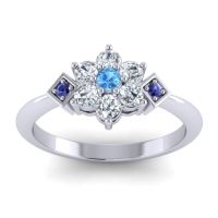Swiss Blue Topaz Fashion Ring In Palladium With Lab Diamond And Blue Sapphire – Abja Simple Ring