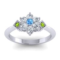 Swiss Blue Topaz Fashion Ring In 14k White Gold With Diamond And Peridot – Abja Simple Ring