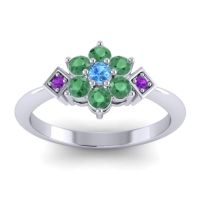 Swiss Blue Topaz Fashion Ring In Palladium With Emerald And Amethyst – Abja Simple Ring