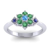 Swiss Blue Topaz Fashion Ring In 14k White Gold With Emerald And Blue Sapphire – Abja Simple Ring
