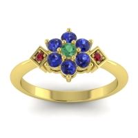 Emerald Fashion Ring In 18k Yellow Gold With Blue Sapphire And Ruby – Abja Simple Ring