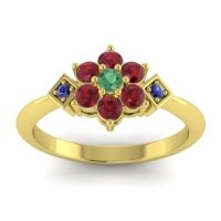 Emerald Fashion Ring In 18k Yellow Gold With Ruby And Blue Sapphire – Abja Simple Ring