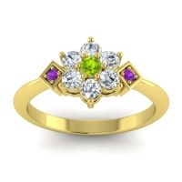 Peridot Fashion Ring In 14k Yellow Gold With Diamond And Amethyst – Abja Simple Ring