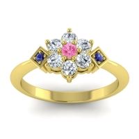 Pink Tourmaline Fashion Ring In 14k Yellow Gold With Diamond And Blue Sapphire – Abja Simple Ring
