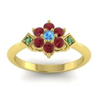 Swiss Blue Topaz Fashion Ring In 18k Yellow Gold With Ruby And Emerald – Abja Simple Ring
