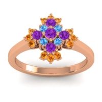 Amethyst Fashion Ring In 18K Rose Gold With Swiss Blue Topaz And Citrine – Kakara Simple Ring