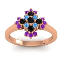 Black Onyx Fashion Ring In 18K Rose Gold With Swiss Blue Topaz And Amethyst – Kakara Simple Ring