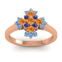 Citrine Fashion Ring In 18K Rose Gold With Blue Sapphire And Swiss Blue Topaz – Kakara Simple Ring