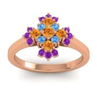 Citrine Fashion Ring In 18K Rose Gold With Swiss Blue Topaz And Amethyst – Kakara Simple Ring